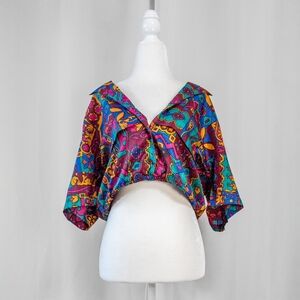 Vivid 90s Short Sleeve Crop Blouse